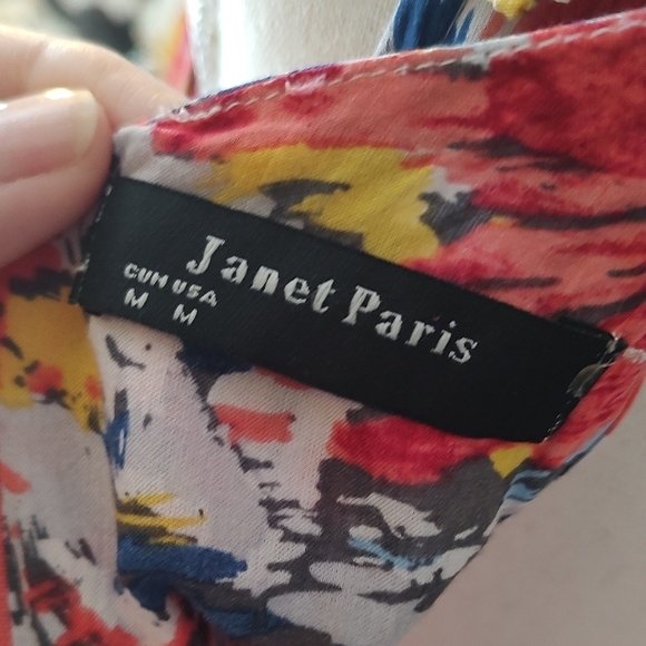 Janet Paris Colorful Rosette Asymmetrical Sundress with Scoop Neck Medium - Picture 8 of 8